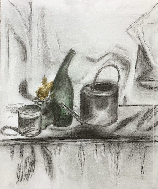 "Favorite objects" (charcoal and pastel pencil on paper), 12x9 - NFS