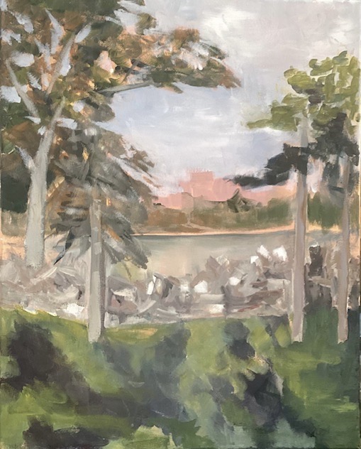 "Across the river, Swan Point Cemetery to Pawtucket" (acrylic on stretched canvas), 20x16 - NFS