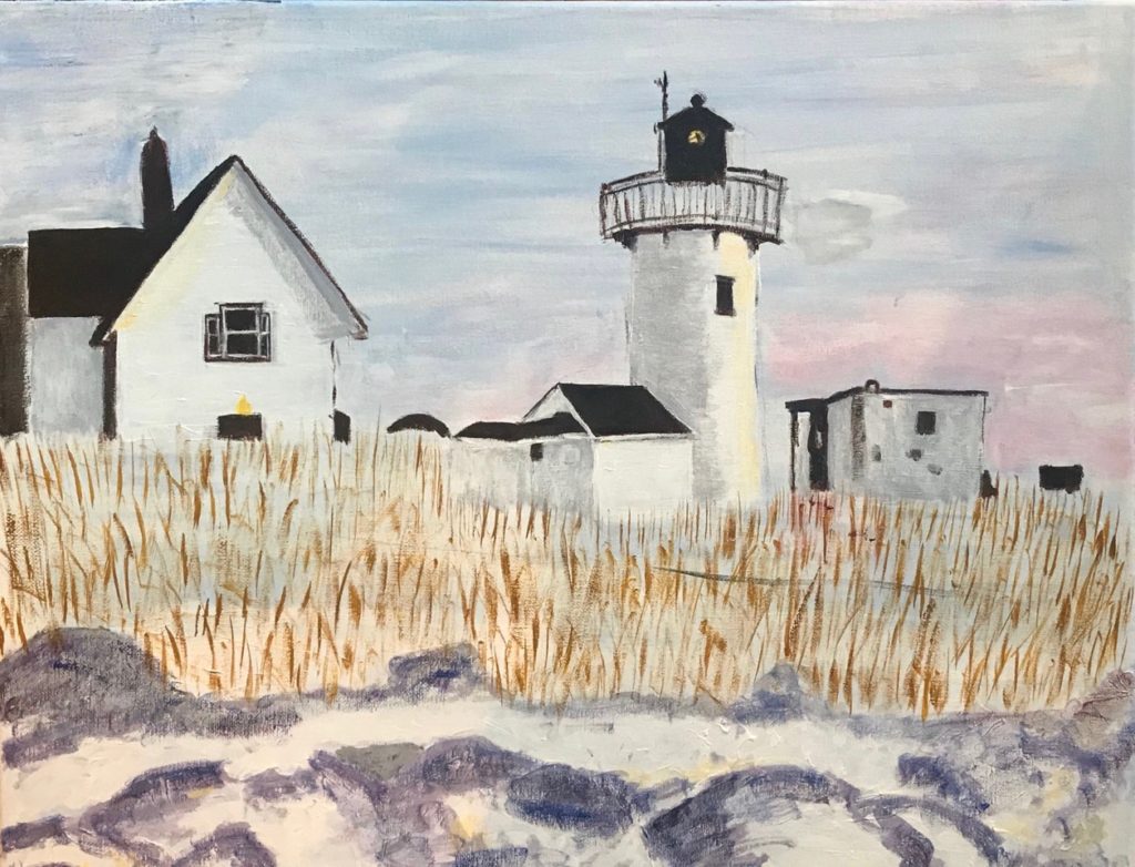 "Lighthouse in Winter" (acrylic), $100