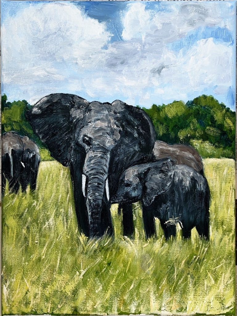 "Masai Mara Series - Elephant Family" (oil on canvas), 11x14 - NFS