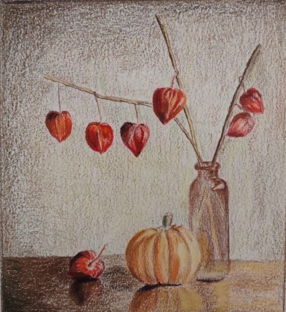 "Chinese Lanterns" 5.25x4.5 colored pencils on paper - $60