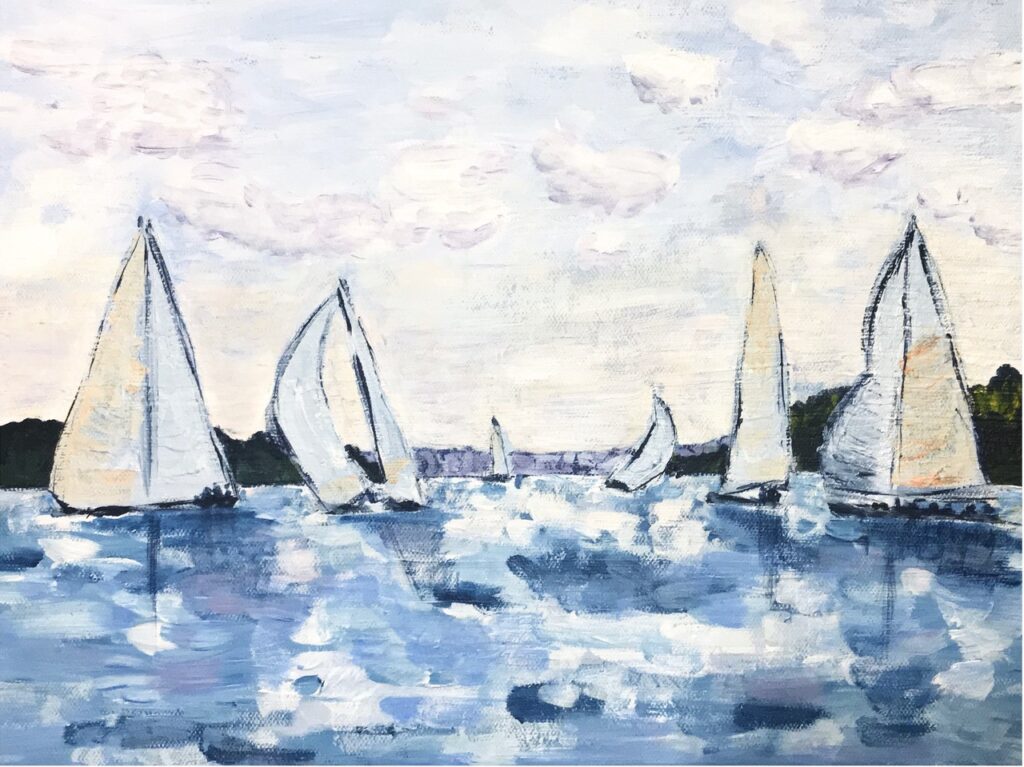 Sailing Into Port (acrylic on framed stretched canvas, 11x14) - $175