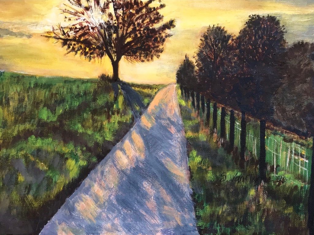 Sunset on a Country Road (acrylic on canvas), 9 x 12 - Price upon request