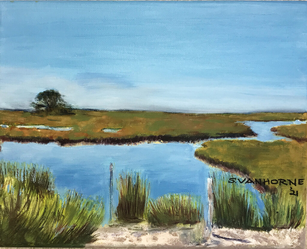 Yarmouth Salt Marsh (oil on canvas), 12x12 framed - $175