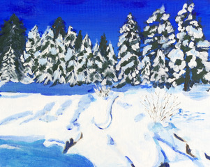 Winter Scene (acrylic on canvas board), 8x10 - $50