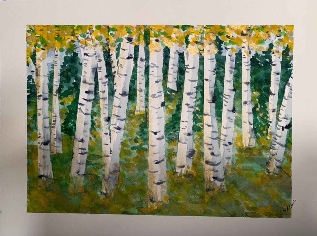 Birch Stand (watercolor on paper), 5x8 - $100