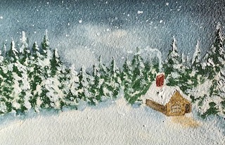 Christmas (watercolor on paper), 4x6 - $100